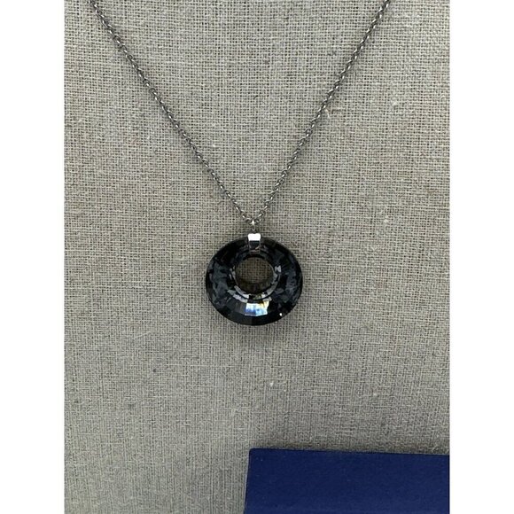 Swarovski Necklace Turn Pendant Crystal Reversible Gray Metallic Silver No Box - Picture 3 of 9